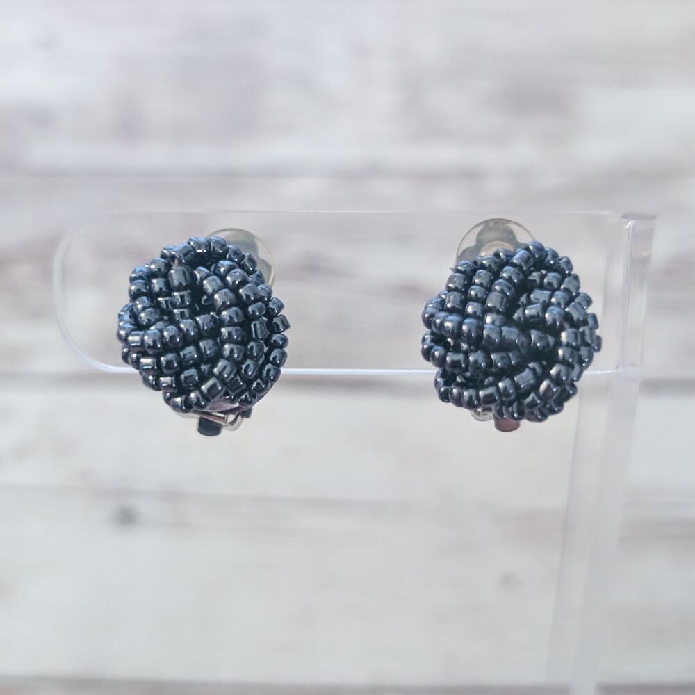 Vintage Clip On Earrings Dark Seed Bead Wrap 5/8"